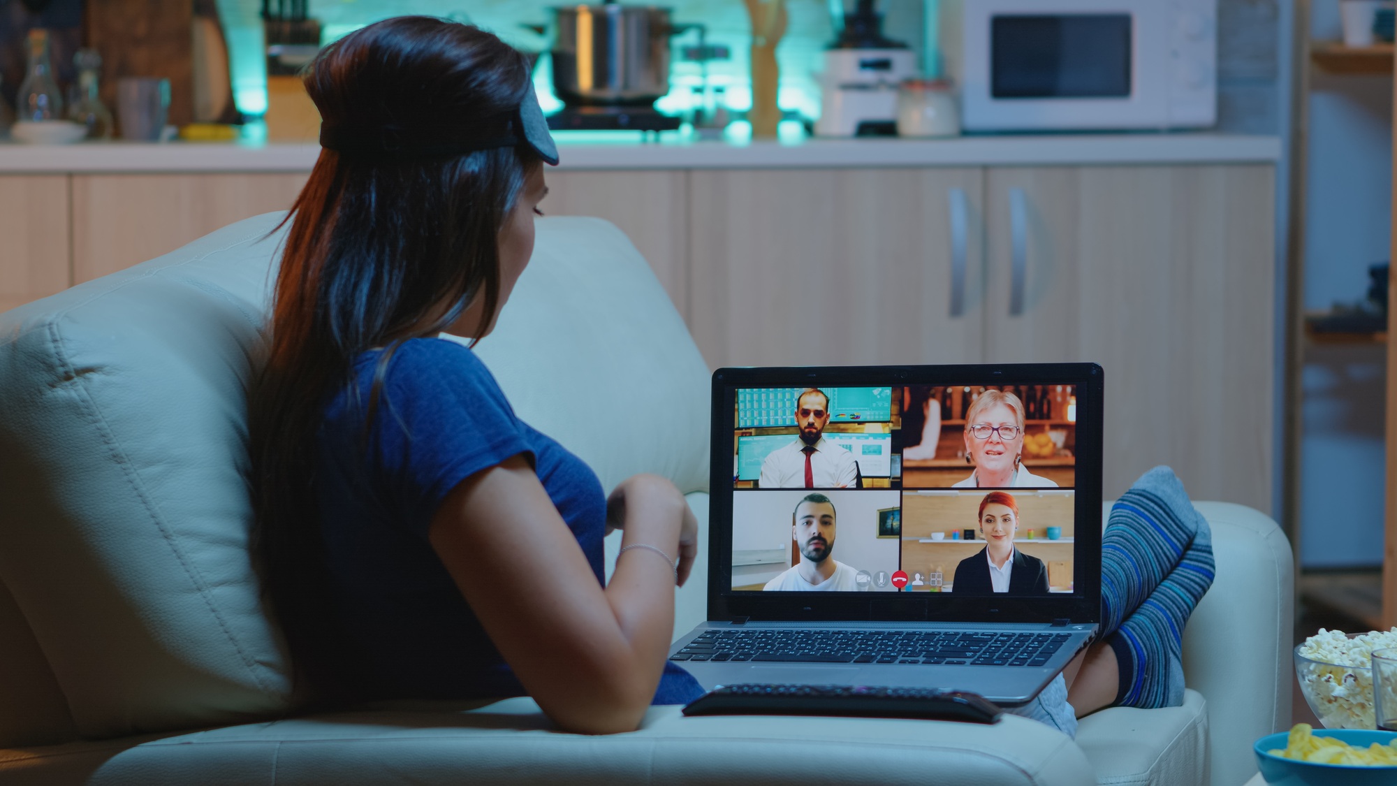 Woman streaming online webinar training